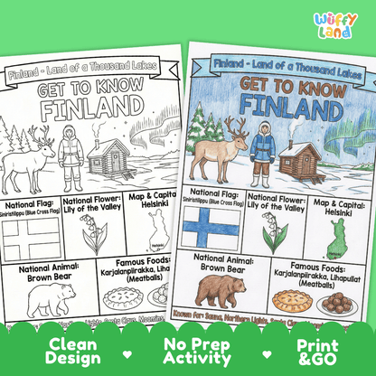Finland Geography Coloring Poster and Fact Sheet Printables