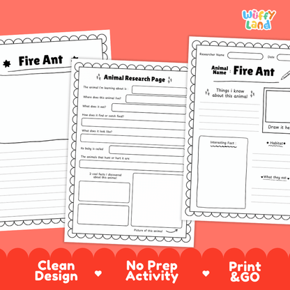 Fire Ant Animal Research Page Worksheets