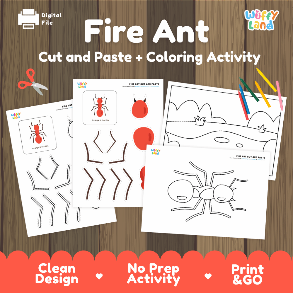 Fire Ant Cut and Paste and Coloring Activity Worksheets