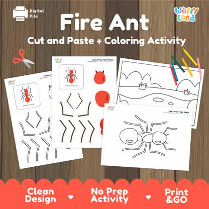 Fire Ant Cut and Paste and Coloring Activity Worksheets