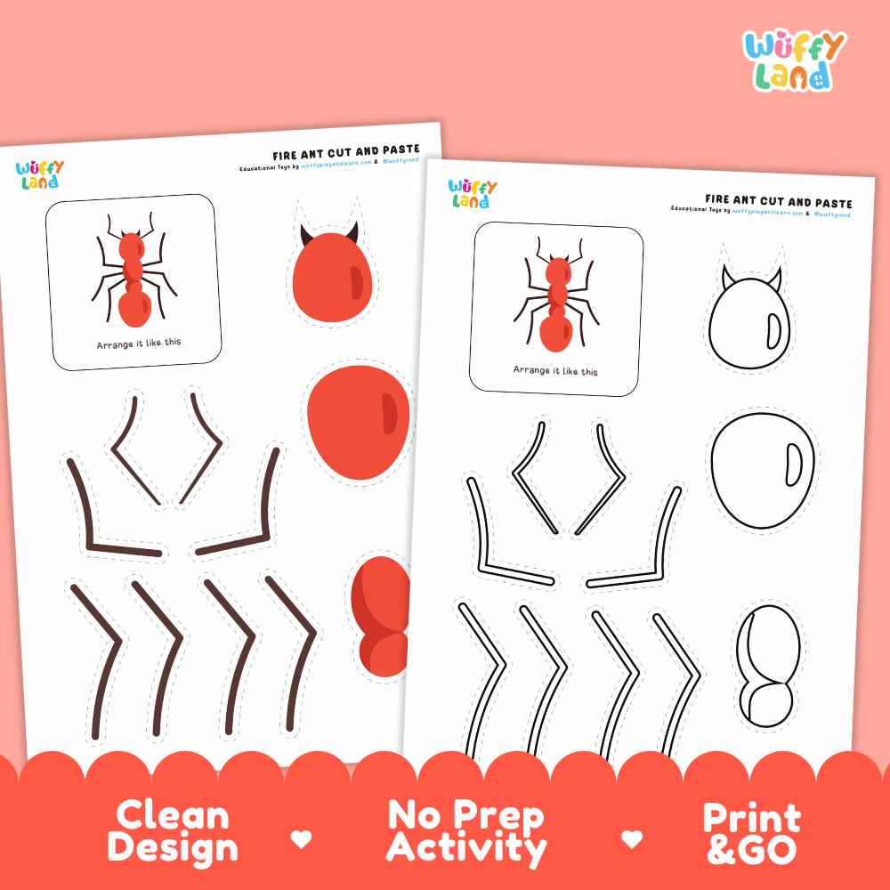 Fire Ant Cut and Paste and Coloring Activity Worksheets