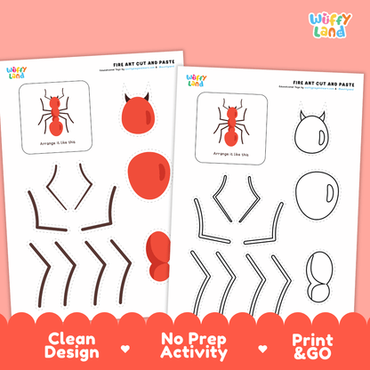 Fire Ant Cut and Paste and Coloring Activity Worksheets