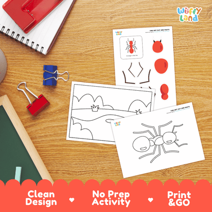 Fire Ant Cut and Paste and Coloring Activity Worksheets