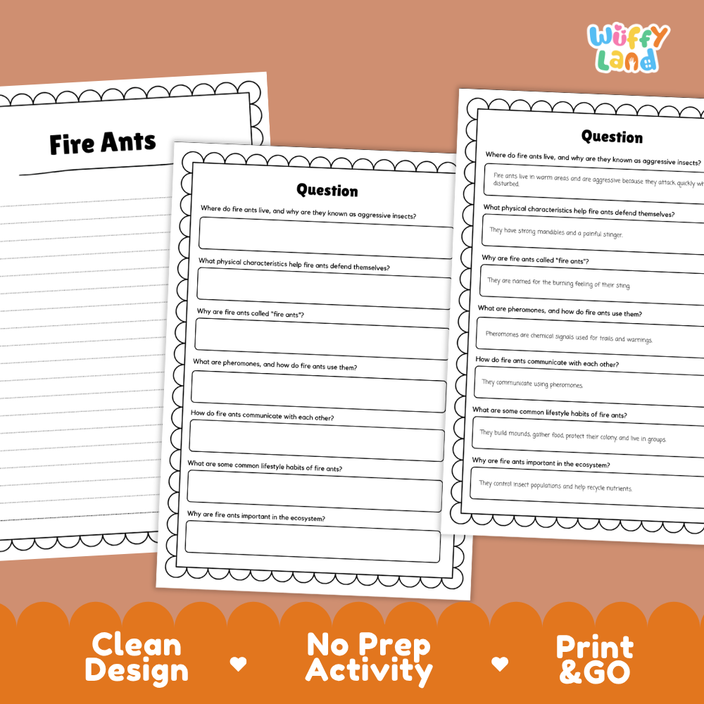 Fire Ants Reading Passage and Comprehension Questions Worksheets