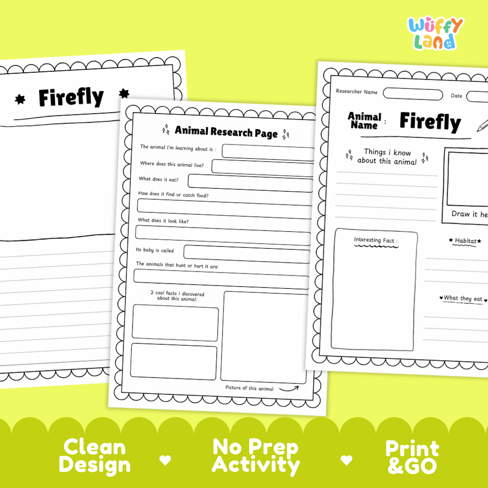 Firefly Animal Research Page Worksheets