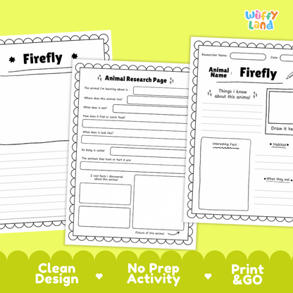 Firefly Animal Research Page Worksheets
