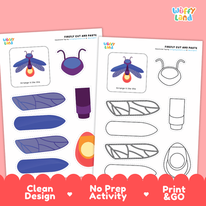 Firefly Cut and Paste Craft and Coloring Activity Worksheets
