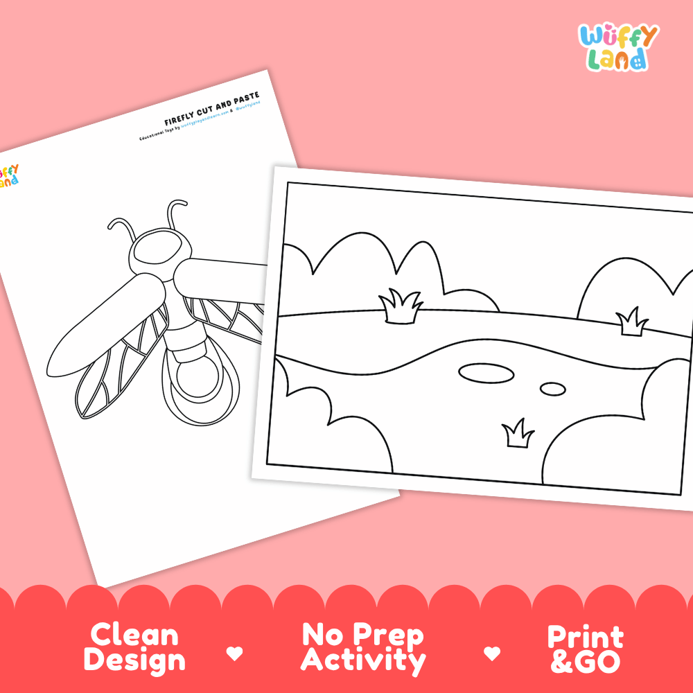 Firefly Cut and Paste Craft and Coloring Activity Worksheets