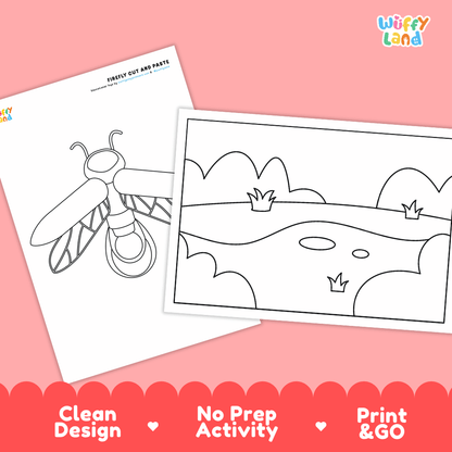 Firefly Cut and Paste Craft and Coloring Activity Worksheets