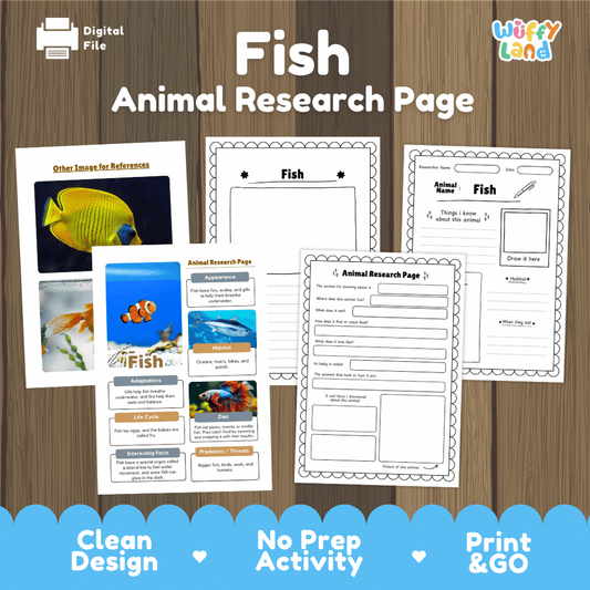 Clean design no prep print and go fish marine biology animal life cycle study printable PDF pack for elementary science