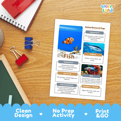 Fish Animal Research Page Worksheets
