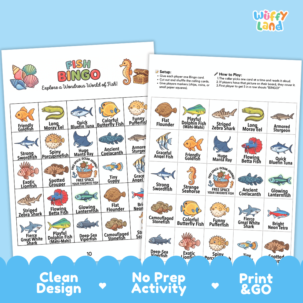 Fish Bingo Games Printable Ocean Life and Science Activities