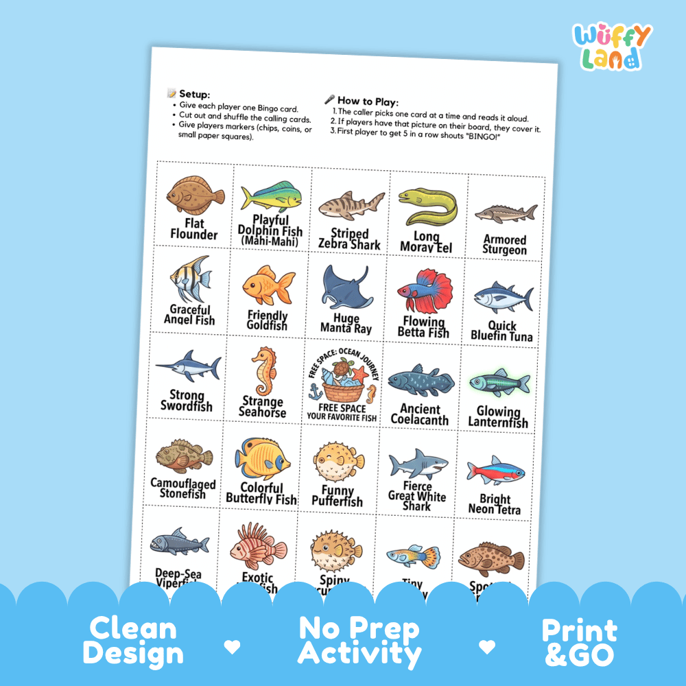 Fish Bingo Games Printable Ocean Life and Science Activities