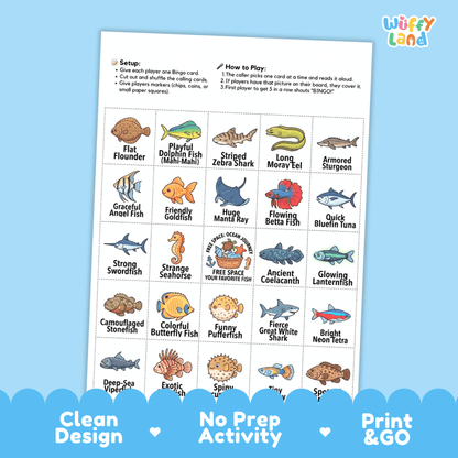 Fish Bingo Games Printable Ocean Life and Science Activities