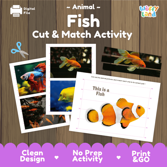 Fish Cut and Match Activity Worksheets | Ocean and Pet Animal Puzzle Printables