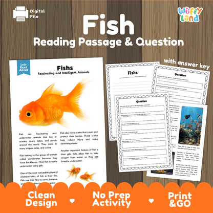 Fish Reading Passage and Comprehension Questions Worksheets with Answer Key