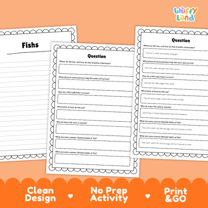 Fish Reading Passage and Comprehension Questions Worksheets with Answer Key