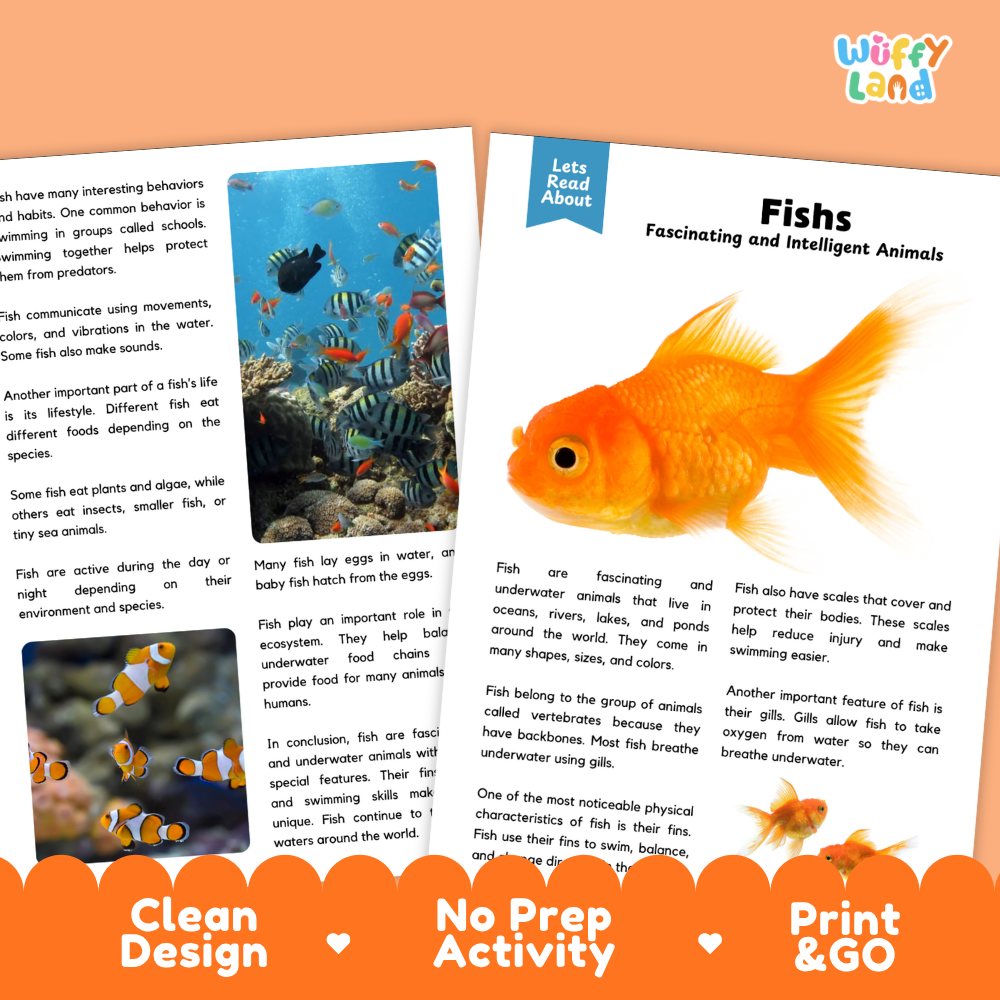 Fish Reading Passage and Comprehension Questions Worksheets with Answer Key