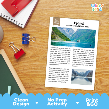 Fjord Reading Passage and Comprehension Questions with Answer Key Worksheets