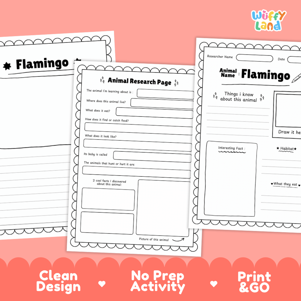 Flamingo Animal Research Page Worksheets