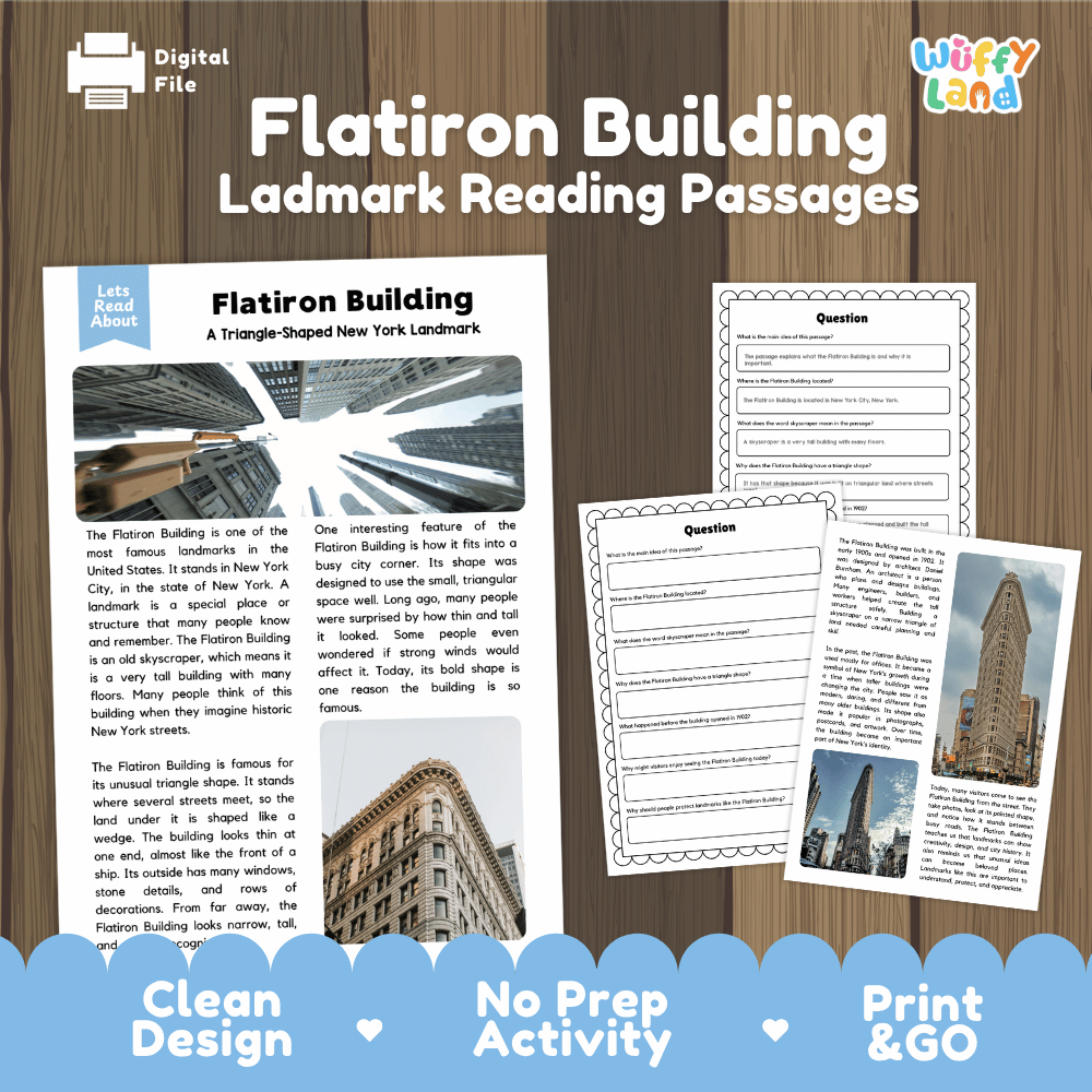 Flatiron Building Landmark Reading Passages and Comprehension Worksheets