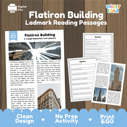Flatiron Building Landmark Reading Passages and Comprehension Worksheets