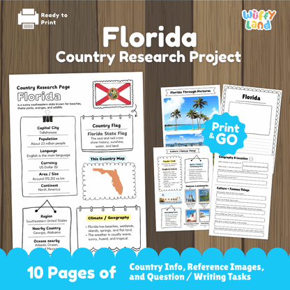 Florida Country Research Project Worksheets and Activity Pages