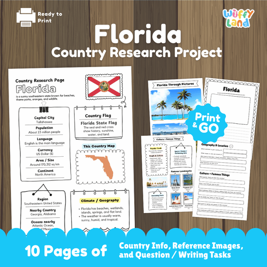 Florida Country Research Project Worksheets and Activity Pages