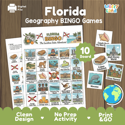 Florida Geography BINGO Game The Sunshine State Activity Printable Boards