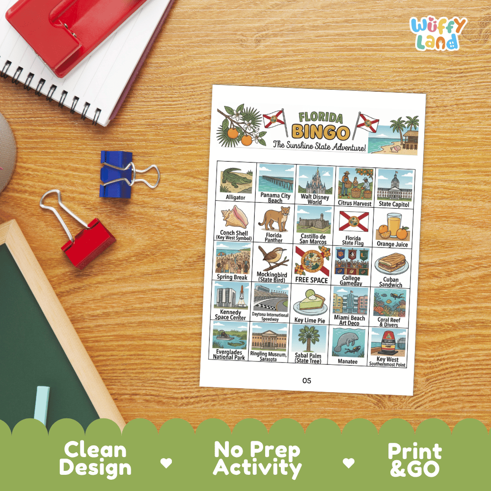 Florida Geography BINGO Game The Sunshine State Activity Printable Boards