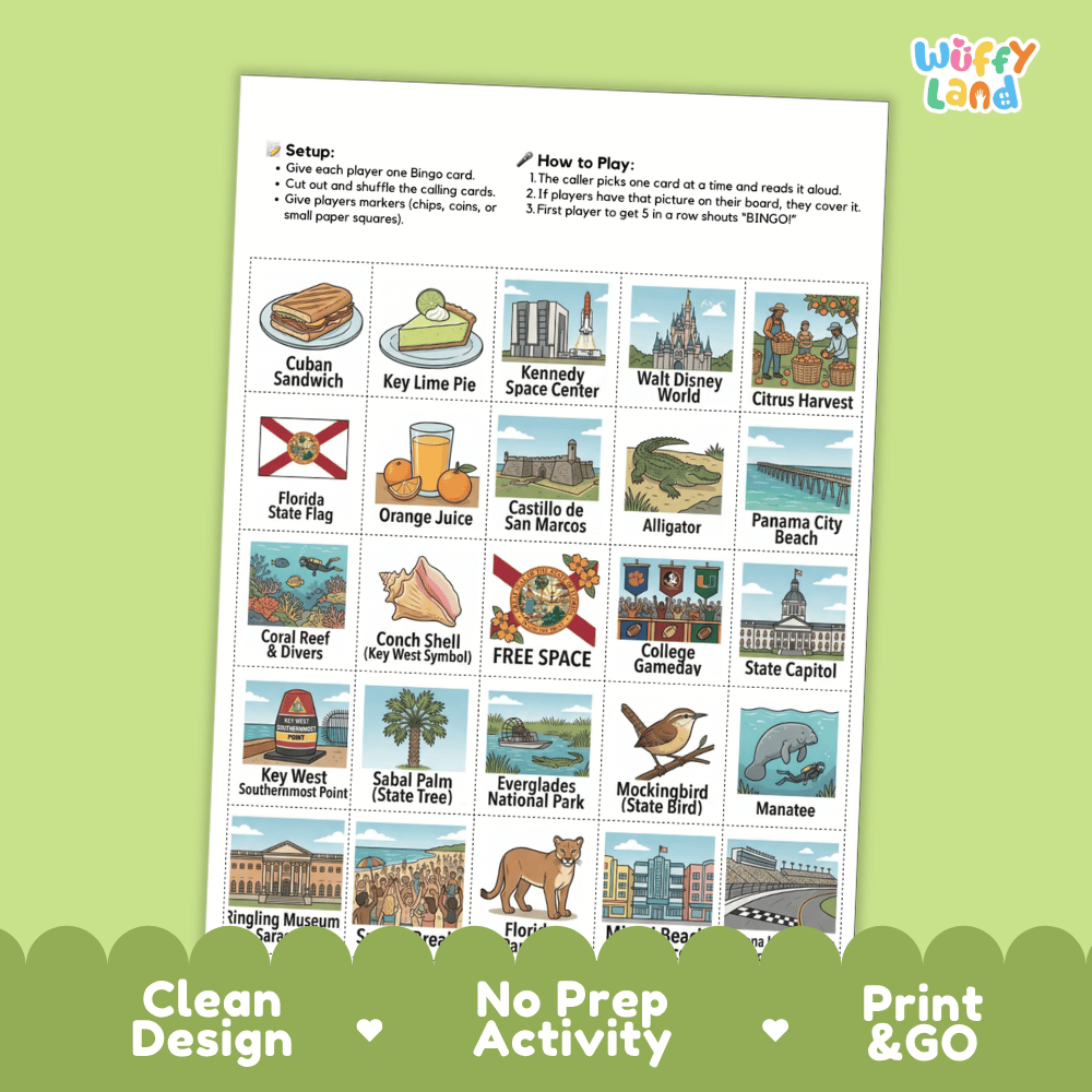 Florida Geography BINGO Game The Sunshine State Activity Printable Boards