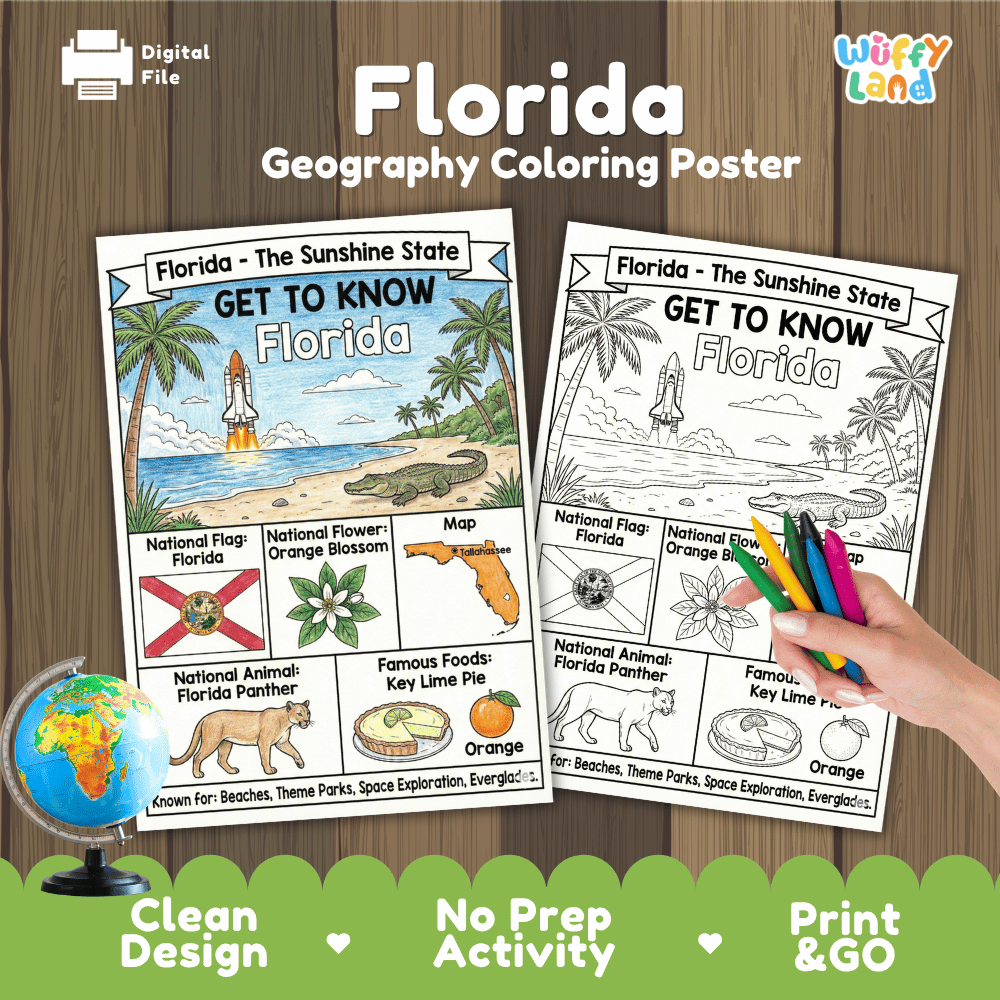 Florida Geography Coloring Poster Worksheets