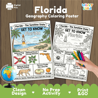 Florida Geography Coloring Poster Worksheets