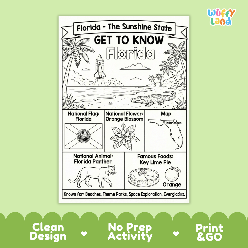 Florida Geography Coloring Poster Worksheets
