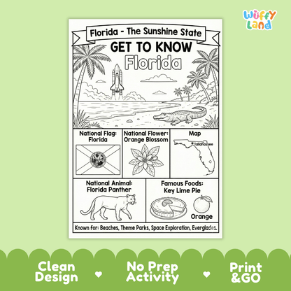 Florida Geography Coloring Poster Worksheets