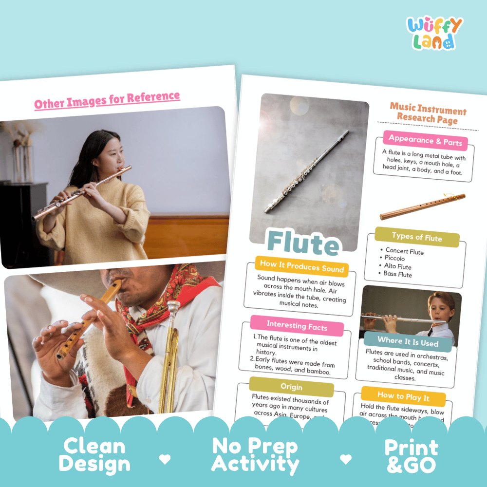 Flute Music Research Page Worksheets