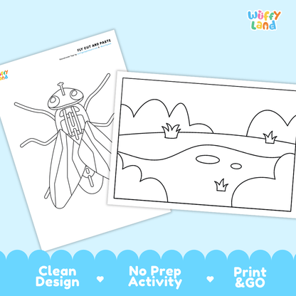 Fly Cut and Paste and Coloring Activity Worksheets