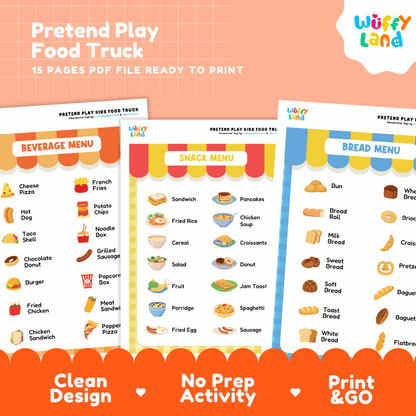 Food Truck Dramatic Play Pretend Play Center Printable Activity