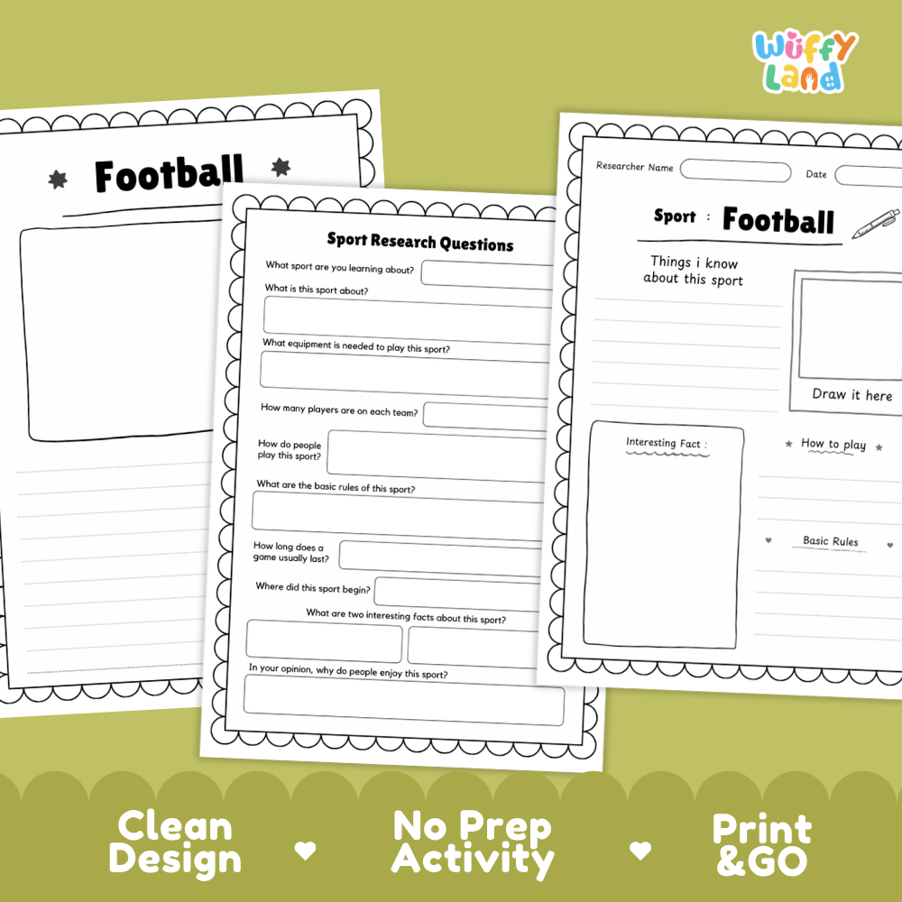 Football Sport Research Project Worksheets and Fact Sheet Activity