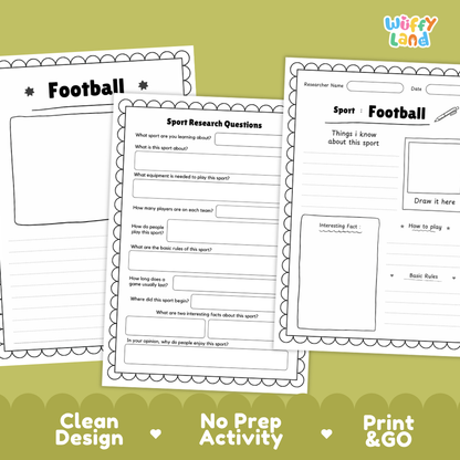 Football Sport Research Project Worksheets and Fact Sheet Activity