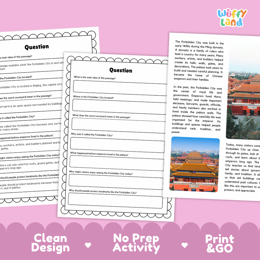 Forbidden City Landmark Reading Passages and Comprehension Worksheets