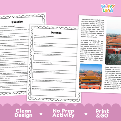 Forbidden City Landmark Reading Passages and Comprehension Worksheets