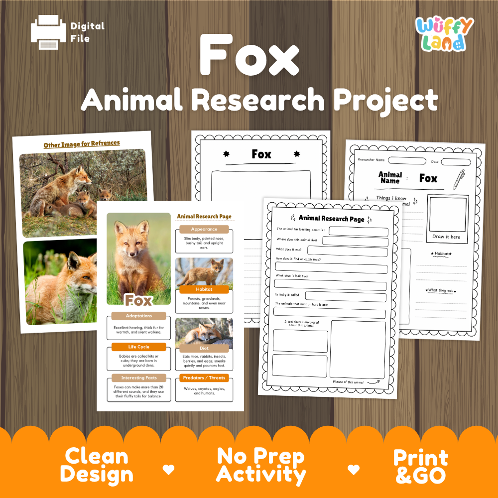 Fox Animal Research Project Worksheets and Fact Sheet