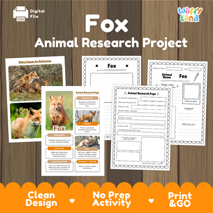 Fox Animal Research Project Worksheets and Fact Sheet