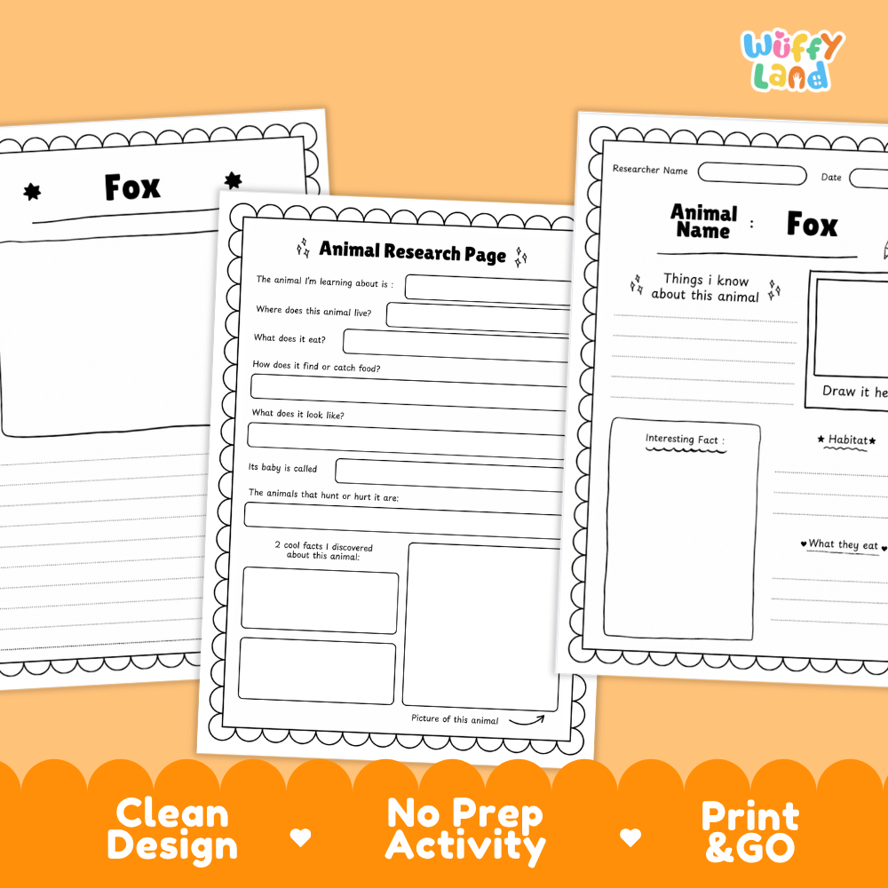 Fox Animal Research Project Worksheets and Fact Sheet