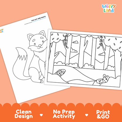 Fox Cut and Paste Craft and Coloring Activity Worksheets