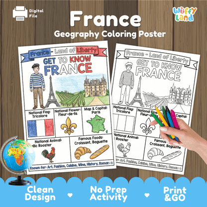 France Geography Coloring Poster and Fact Sheet Printables