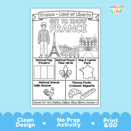 France Geography Coloring Poster and Fact Sheet Printables