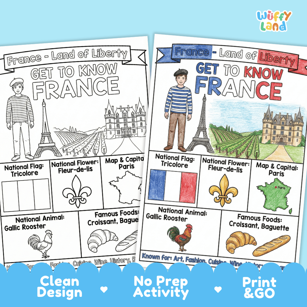 France Geography Coloring Poster and Fact Sheet Printables