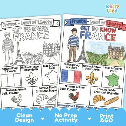 France Geography Coloring Poster and Fact Sheet Printables